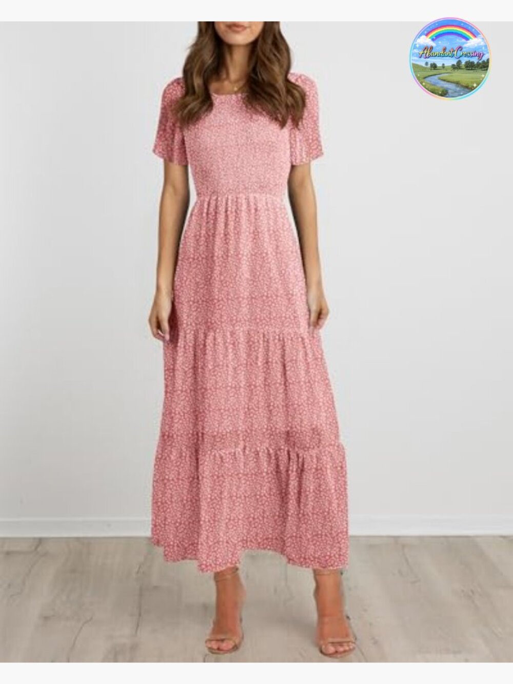 Women's Casual Short Sleeve Crew Neck Summer Dress Flowy Maxi Tiered - Picture 2 of 7